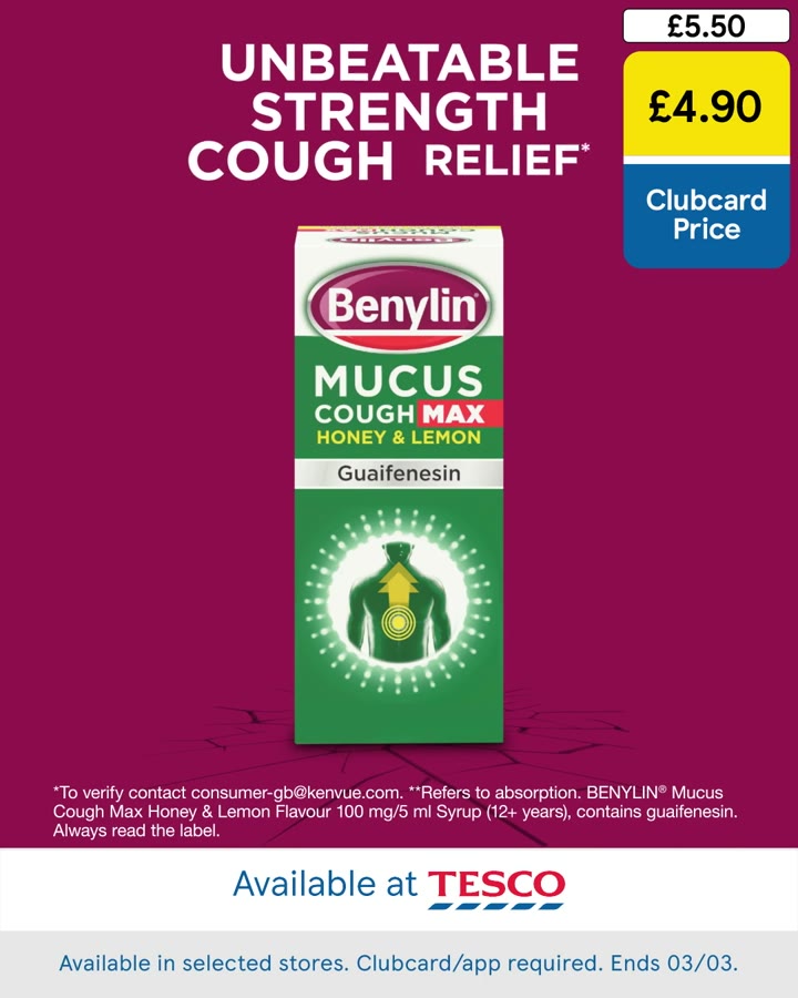 Benylin Coughobia - Tesco Tag (Social 5s, 4x5)